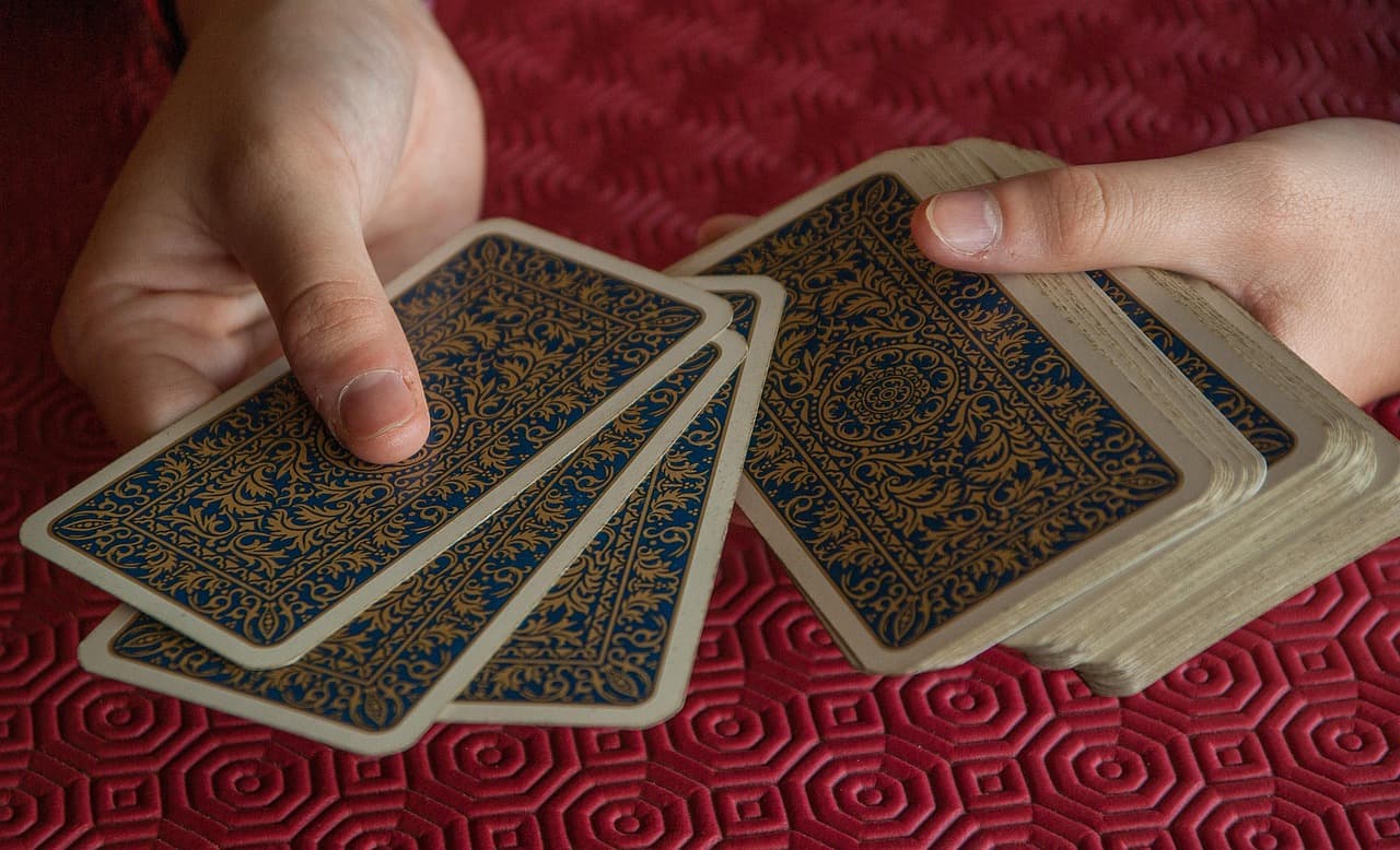 Playing cards on a table.